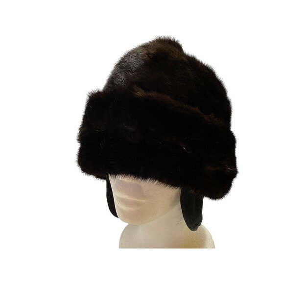 Vintage Dark Brown Mink Fur Winter Hat Ear Flaps Luxury Accessory 7x7x7 Luxury - Picture 1 of 9